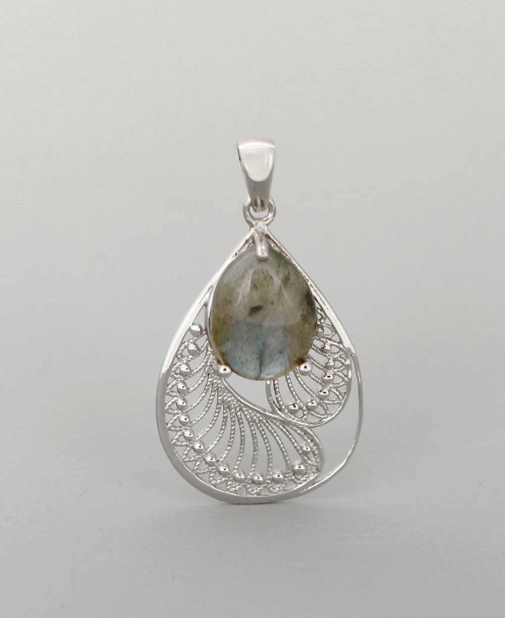 Labradorite Pendant in Sterling Silver Feather Design